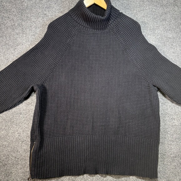 L.L. Bean Waffle Knit Turtleneck Sweater Womens 1X Black Side Zip 521539 - Picture 2 of 11